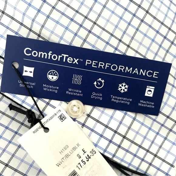 Stantt NEW Performance Tech Stretch Shirt Blue Black Tattersall Size 17.5 34/35 - Picture 4 of 13